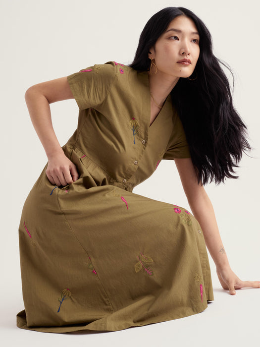 Seasalt Women's Fowen Shirt-Style Dress In Flora Embroidery Fern Moss