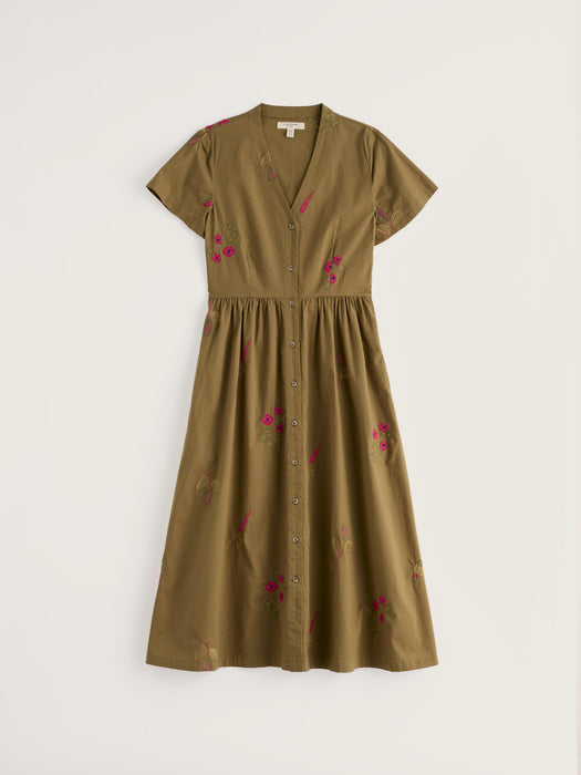 Seasalt Women's Fowen Shirt-Style Dress In Flora Embroidery Fern Moss