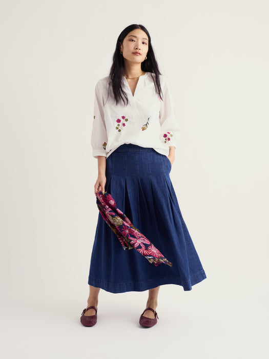 Seasalt Women's Grace Embroidered Organic Cotton Top In Flora Embroidery Chalk