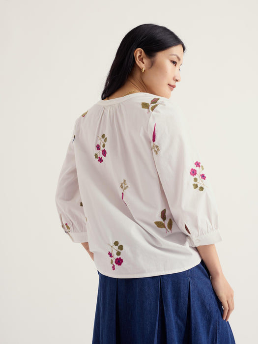 Seasalt Women's Grace Embroidered Organic Cotton Top In Flora Embroidery Chalk