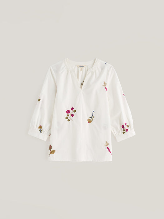Seasalt Women's Grace Embroidered Organic Cotton Top In Flora Embroidery Chalk