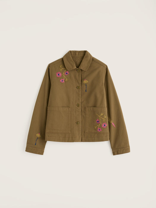 Seasalt Women's Porth Embroidered Jacket In Flora Embroidery Fern Moss