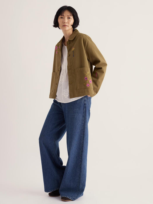 Seasalt Women's Porth Embroidered Jacket In Flora Embroidery Fern Moss