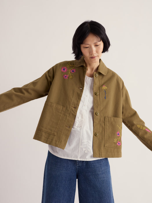 Seasalt Women's Porth Embroidered Jacket In Flora Embroidery Fern Moss