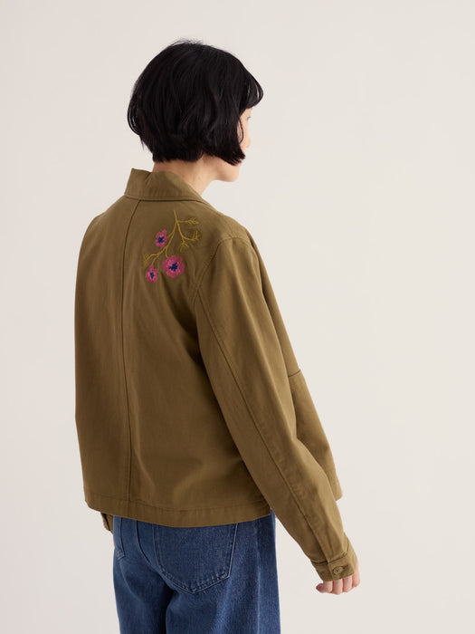 Seasalt Women's Porth Embroidered Jacket In Flora Embroidery Fern Moss