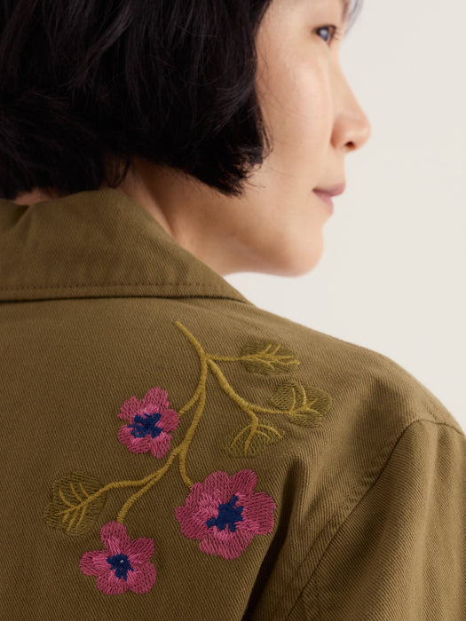 Seasalt Women's Porth Embroidered Jacket In Flora Embroidery Fern Moss