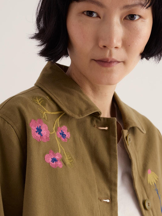 Seasalt Women's Porth Embroidered Jacket In Flora Embroidery Fern Moss