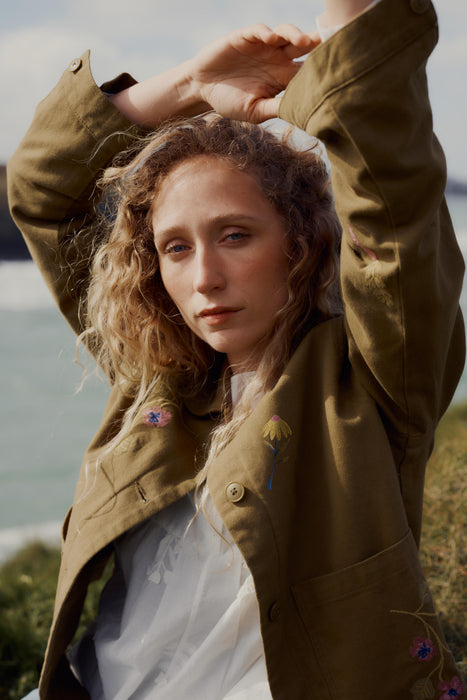 Seasalt Women's Porth Embroidered Jacket In Flora Embroidery Fern Moss