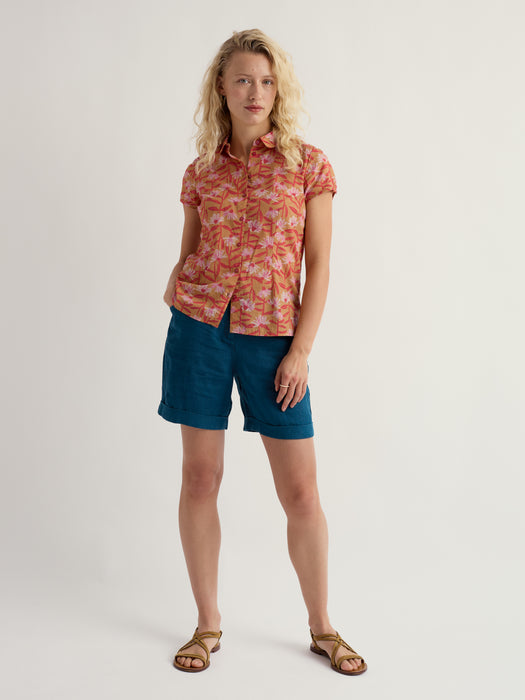 Seasalt Women's Rushmaker Short Sleeve Shirt In Echinacea Stems Dark Sienna