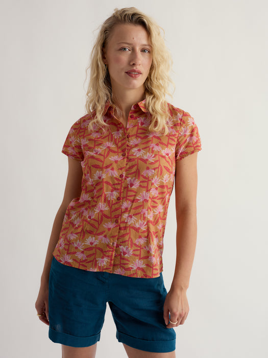 Seasalt Women's Rushmaker Short Sleeve Shirt In Echinacea Stems Dark Sienna