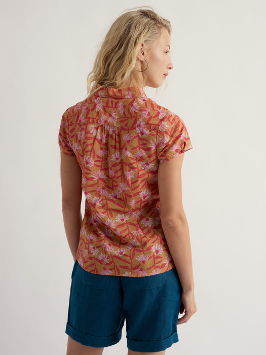 Seasalt Women's Rushmaker Short Sleeve Shirt In Echinacea Stems Dark Sienna