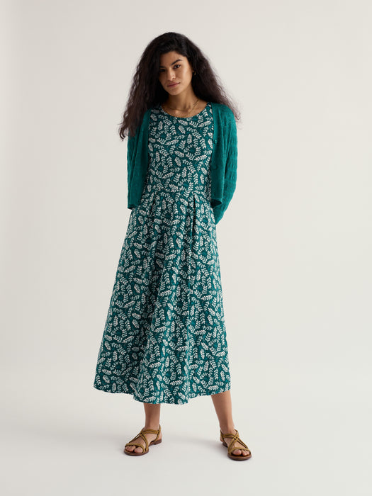 Seasalt Women's Veronica Short Sleeve Midi Jersey Midi Dress In Indigo Leaf Dark Wreckage