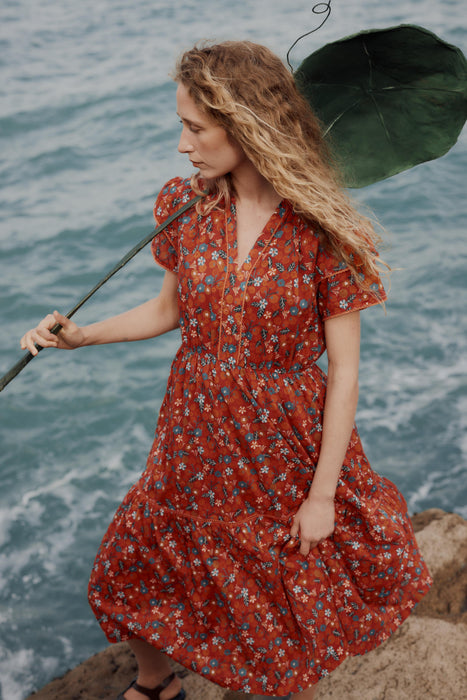 Seasalt Women's Wild Lily Dress In Tomato Blooms Cinnamon