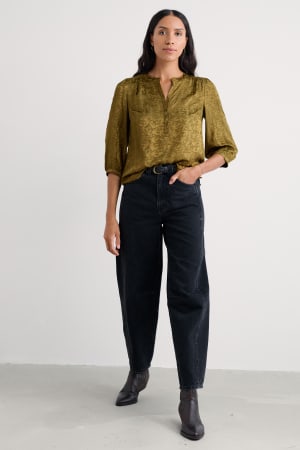 Seasalt Women's Willow Path Printed Shirt In Paper Birds Jacquard Bright Olive