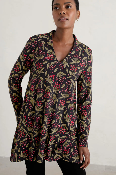 Seasalt Women's Molevenny Organic Cotton Jersey Tunic - Berry Leaves Onyx
