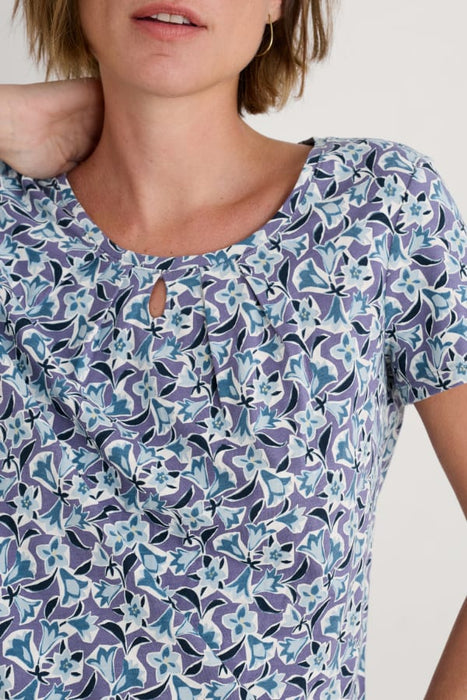 Seasalt Women's Appletree Keyhole Detail T-Shirt In Paper Bellflower Bilberry