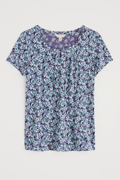Seasalt Women's Appletree Keyhole Detail T-Shirt In Paper Bellflower Bilberry