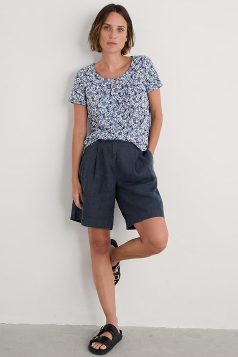 Seasalt Women's Appletree Keyhole Detail T-Shirt In Paper Bellflower Bilberry