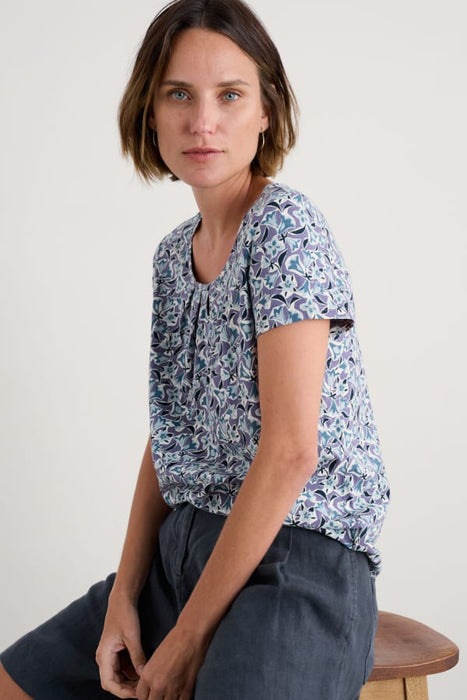 Seasalt Women's Appletree Keyhole Detail T-Shirt In Paper Bellflower Bilberry