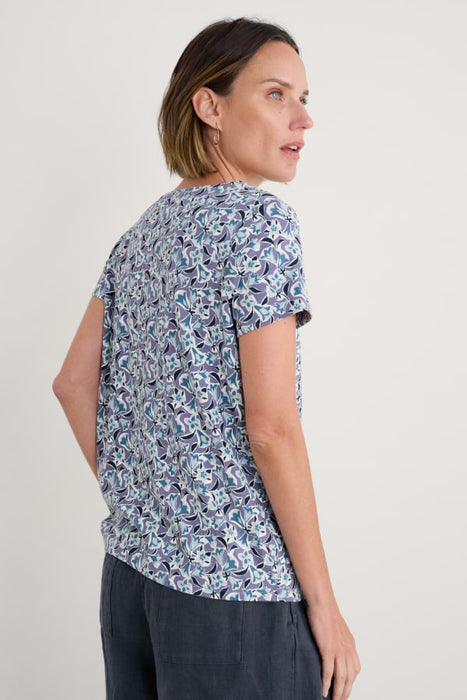 Seasalt Women's Appletree Keyhole Detail T-Shirt In Paper Bellflower Bilberry