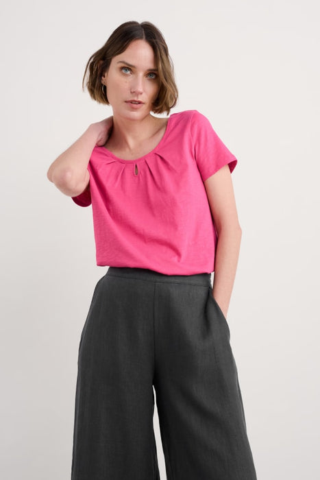 Seasalt Women's Appletree Keyhole Detail T-Shirt in GOTS-Certified Organic Cotton In Tulip