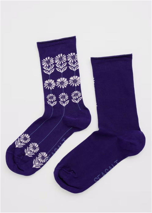 Seasalt Women's Arty Organic Cotton Socks In Daisy Lines Marine