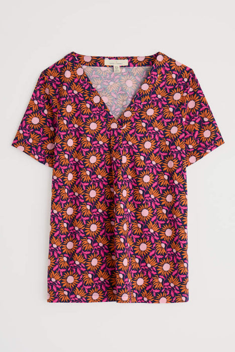 Seasalt Women's Barnoon Jersey Printed Short-Sleeve Top In Bold Sunflower Maritime