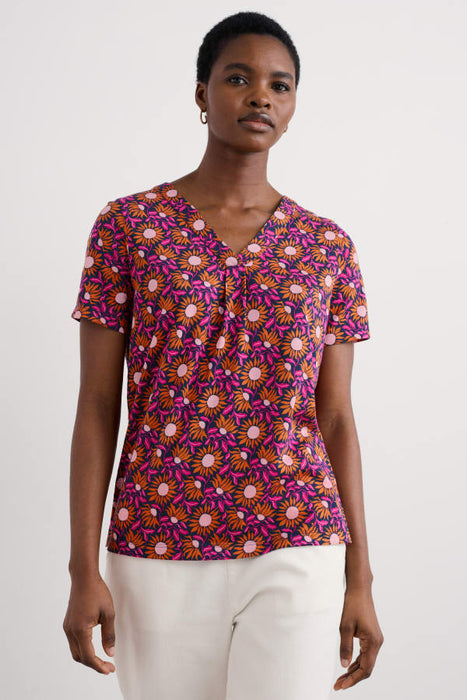 Seasalt Women's Barnoon Jersey Printed Short-Sleeve Top In Bold Sunflower Maritime