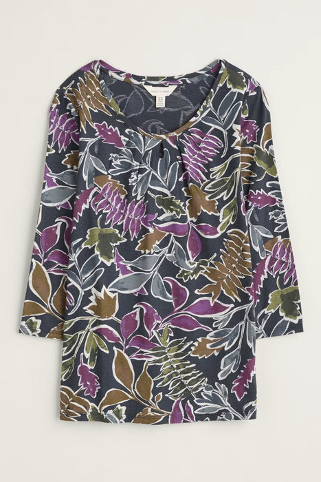 Seasalt Women's  Appletree 3/4 Sleeve Top In Inked Foliage Onyx