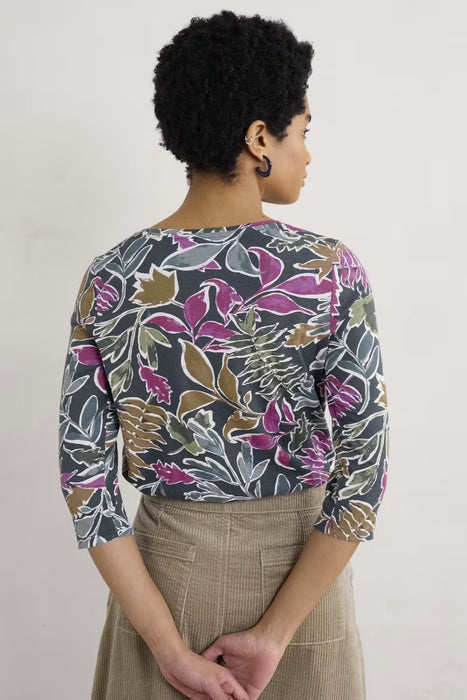 Seasalt Women's  Appletree 3/4 Sleeve Top In Inked Foliage Onyx