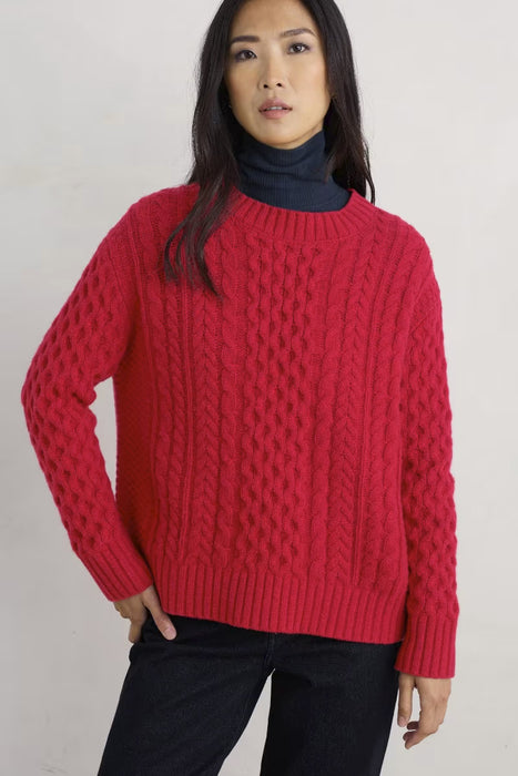 Seasalt Women's Nuthatch Cable Knit Merino Jumper In Crimson