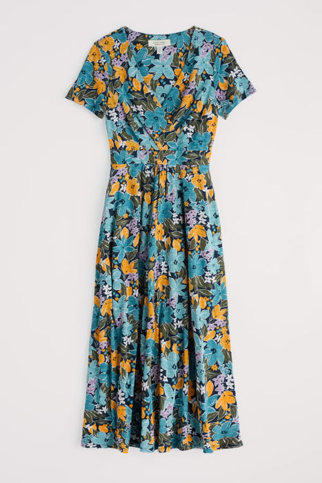 Seasalt Women's Chapelle Dress in GOTS-Certified Organic Cotton Jersey In Citrus Floral Poseidon