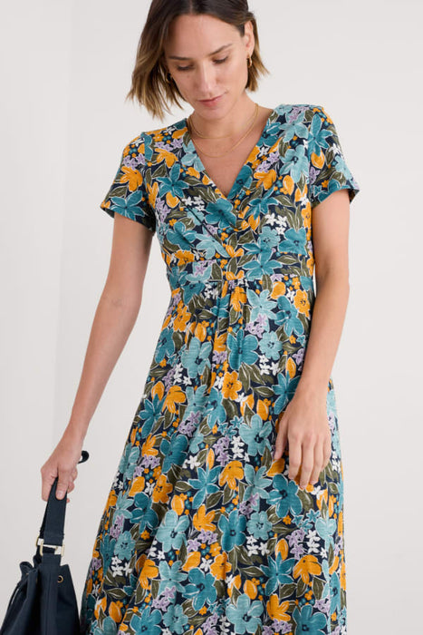 Seasalt Women's Chapelle Dress in GOTS-Certified Organic Cotton Jersey In Citrus Floral Poseidon