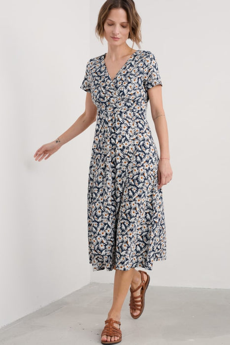 Seasalt Women's Chapelle Dress in GOTS-Certified Organic Cotton Jersey In Scatter Daisy Maritime