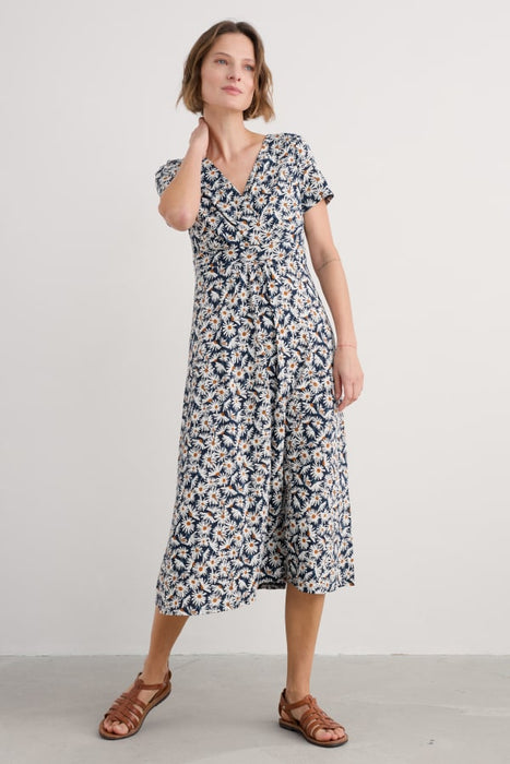 Seasalt Women's Chapelle Dress in GOTS-Certified Organic Cotton Jersey In Scatter Daisy Maritime