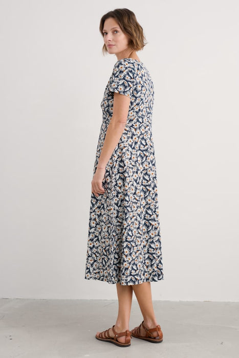 Seasalt Women's Chapelle Dress in GOTS-Certified Organic Cotton Jersey In Scatter Daisy Maritime