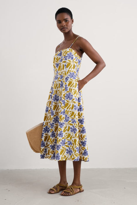 Seasalt Women's Madern Sleeveless Midi Dress In Leafy Floral Chalk Pear