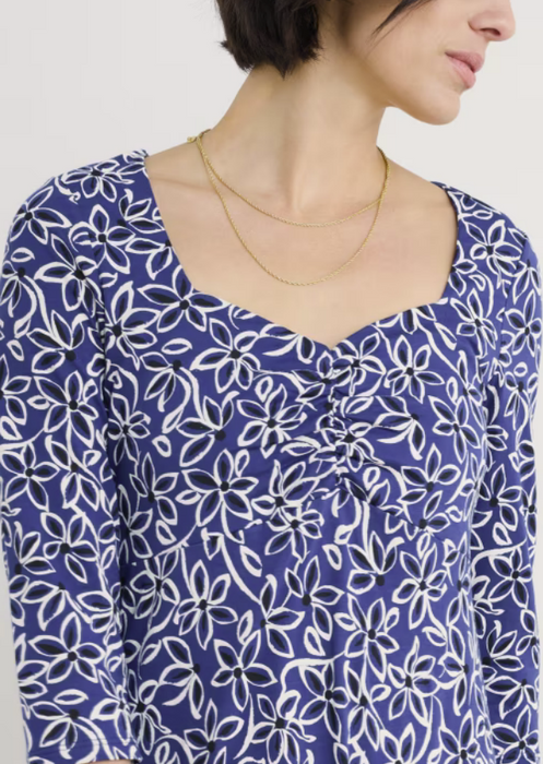 Seasalt Women's Secret Cove 3/4 Sleeve Midi Dress In Harbour Floral Washed Marine