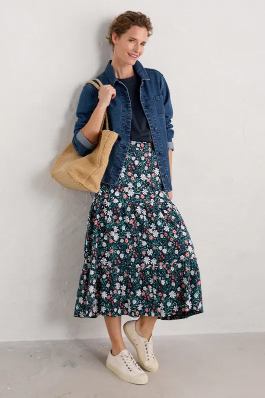 Seasalt Women's Line Strokes Tiered Midi Skirt In Creekside Floral Mar —  Maple Gifts