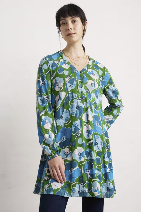 Seasalt Women's Peg Loom A-Line Jersey Tunic In Paper Hellebores Forest Green