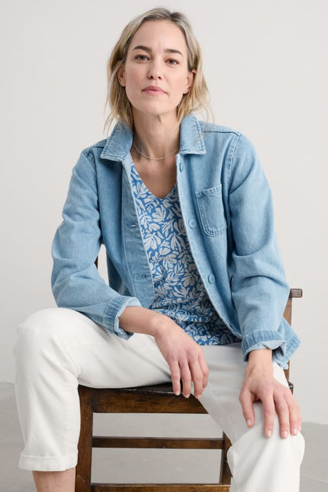 Great Plains Women's V-Neck Blouse In Cut Out Seaweed Clear Sky