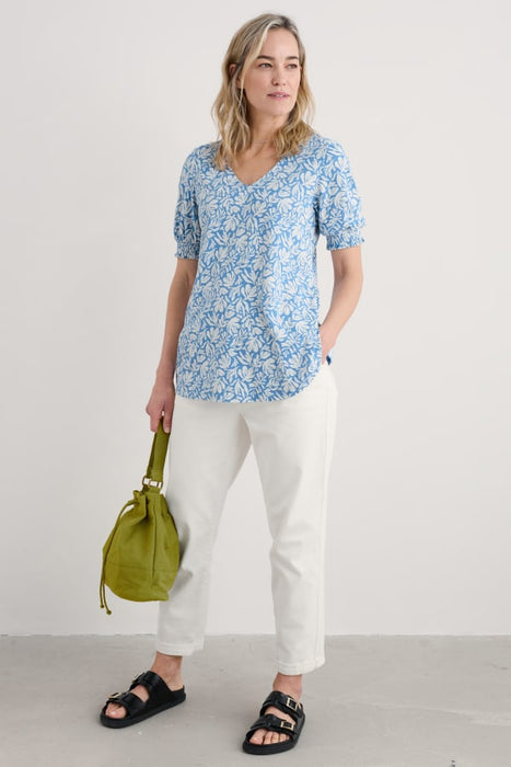 Great Plains Women's V-Neck Blouse In Cut Out Seaweed Clear Sky