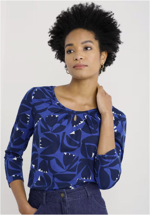Seasalt Women's  Appletree 3/4 Sleeve Top In Floral Cutout Ink