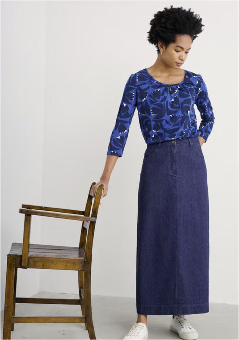 Seasalt Women's  Appletree 3/4 Sleeve Top In Floral Cutout Ink