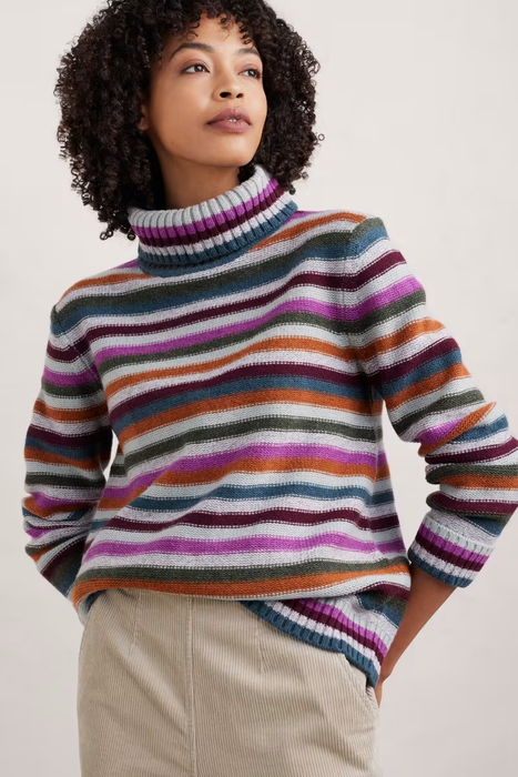 Seasalt Women's Braque Striped Jumper With Wool In Interplay Wild Orchid