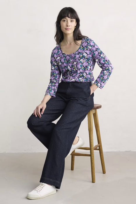 Seasalt Women's Penhollow Organic Cotton Printed Top In Paper Hellebores Echium