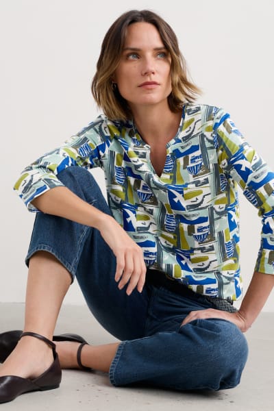 Seasalt Women's 3/4 Kellow Top In Windowscape Sketch Chalk