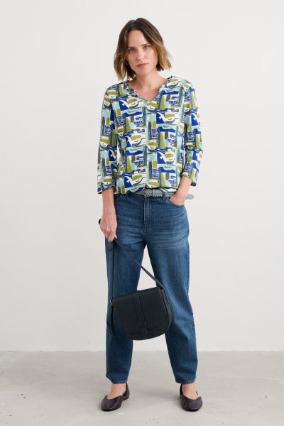 Seasalt Women's 3/4 Kellow Top In Windowscape Sketch Chalk