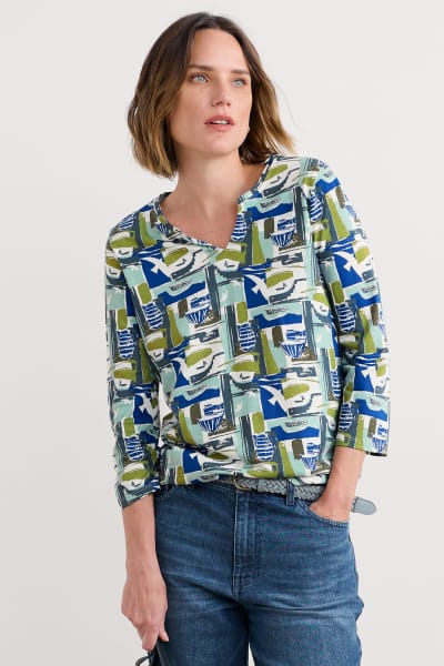 Seasalt Women's 3/4 Kellow Top In Windowscape Sketch Chalk