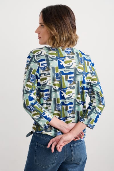 Seasalt Women's 3/4 Kellow Top In Windowscape Sketch Chalk